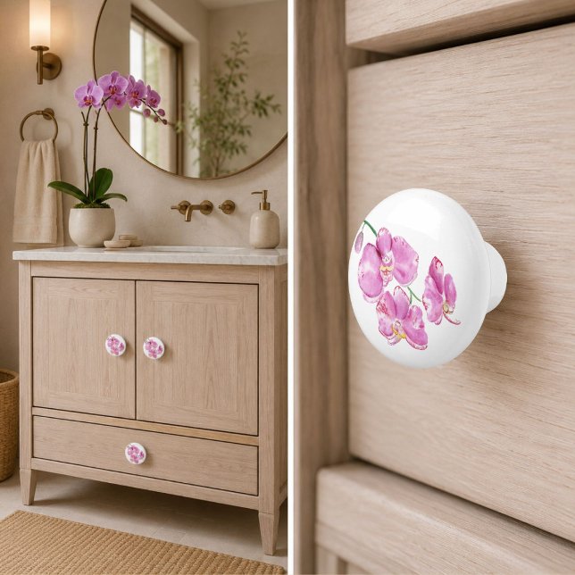 Watercolor Pink Orchids Ceramic Knob (Creator Uploaded)