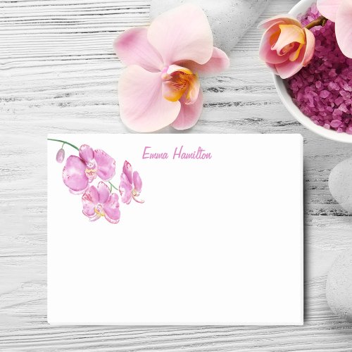 Watercolor Pink Orchids Personalize Post_it Notes