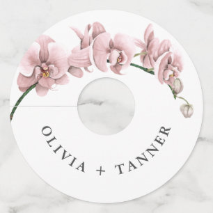 Watercolor Pink Orchids Tropical Wedding Wine Glass Tag