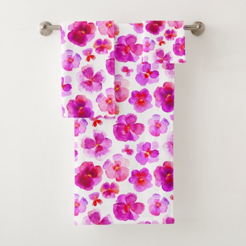 Watercolor pink pansies violas towels