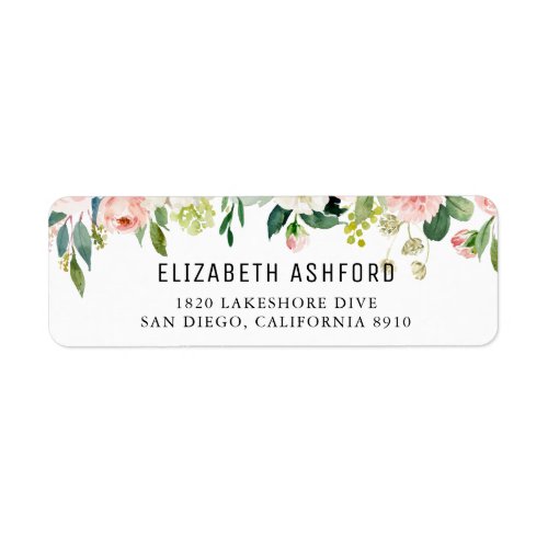 Watercolor   Pink Peach Floral Garland Address Label