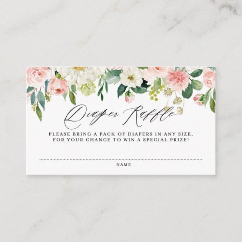 Watercolor Pink Peach Floral Garland Diaper Raffle Enclosure Card