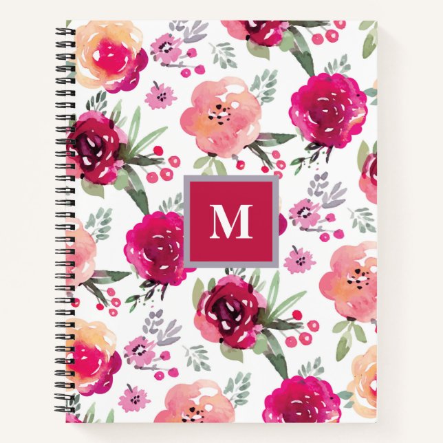 Watercolor Pink Peach Floral Notebook (Front)