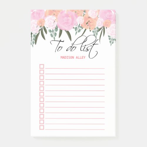 Watercolor Pink  Peach Floral Post_it Notes
