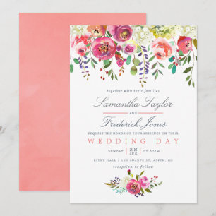 Watercolor Pink Peach Floral Wedding Invitation