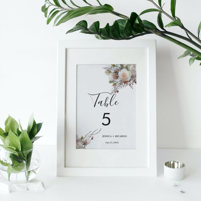 Watercolor  pink peach floral winter wedding  table number (Creator Uploaded)
