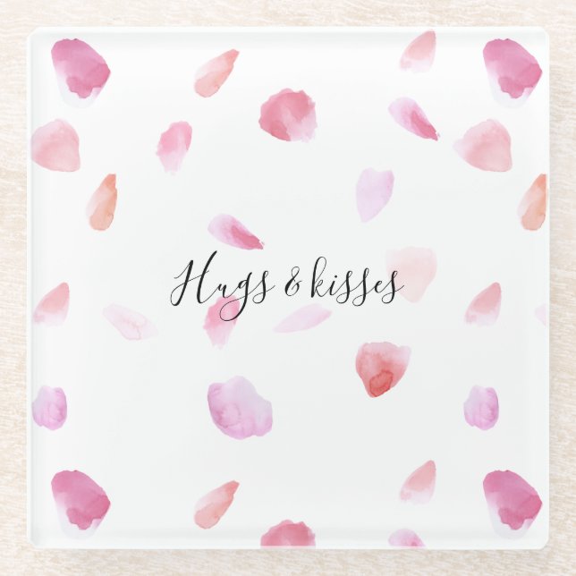 Watercolor Pink Peach Rose Petals Glass Coaster (Front)