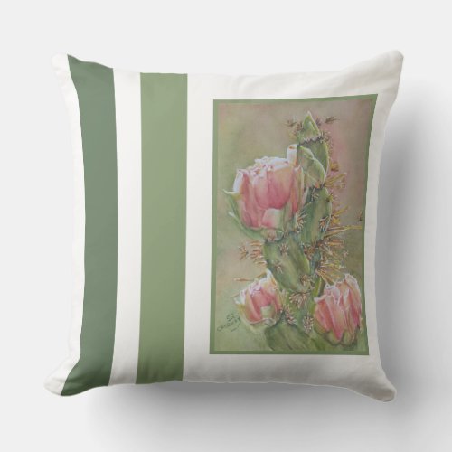 Watercolor Pink Pear Cactus Outdoor Pillow