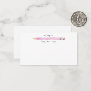 Watercolor Pink Pencil Teachers Little Note Card