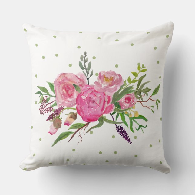 Watercolor Pink Peonies Accent Pillow (Front)