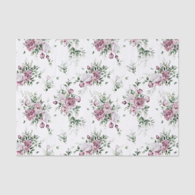Watercolor Pink Peonies and Greenery Tissue Paper (Front)