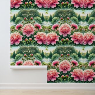 Watercolor Pink Peonies and Greenery Wallpaper