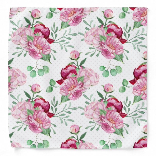 watercolor pink peonies bandana (Front)