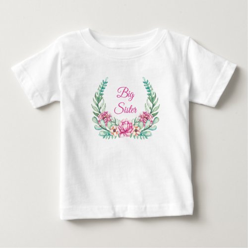 Watercolor Pink Peonies Big or Little Sister Baby T_Shirt