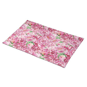 Watercolor Pink Peonies Cloth Placemat