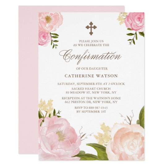 watercolor pink peonies confirmation