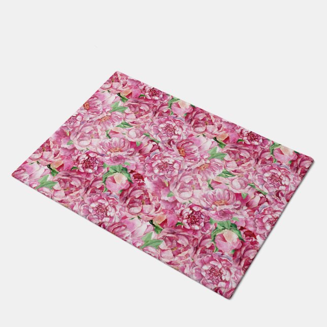 Watercolor Pink Peonies Doormat (Angled)