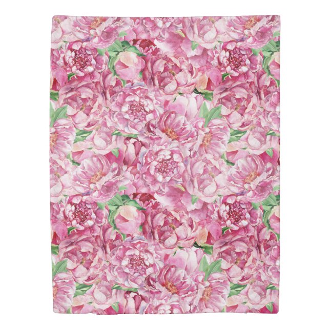 Watercolor Pink Peonies Duvet Cover (Front)