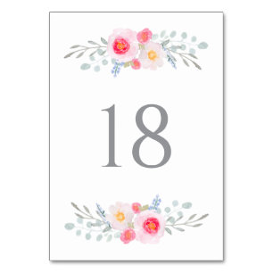 Watercolor Pink Peonies & Eucalyptus Table Numbers
