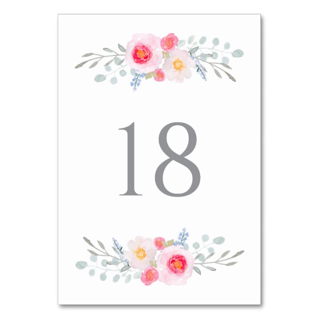 Watercolor Pink Peonies & Eucalyptus Table Numbers (Front)
