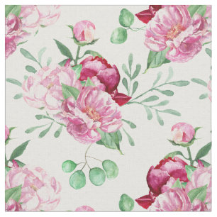watercolor pink peonies fabric