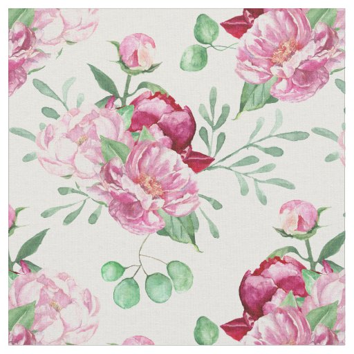 watercolor pink peonies fabric