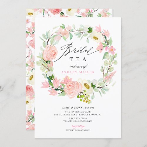 Watercolor Pink Peonies Floral Bridal Shower Tea Invitation