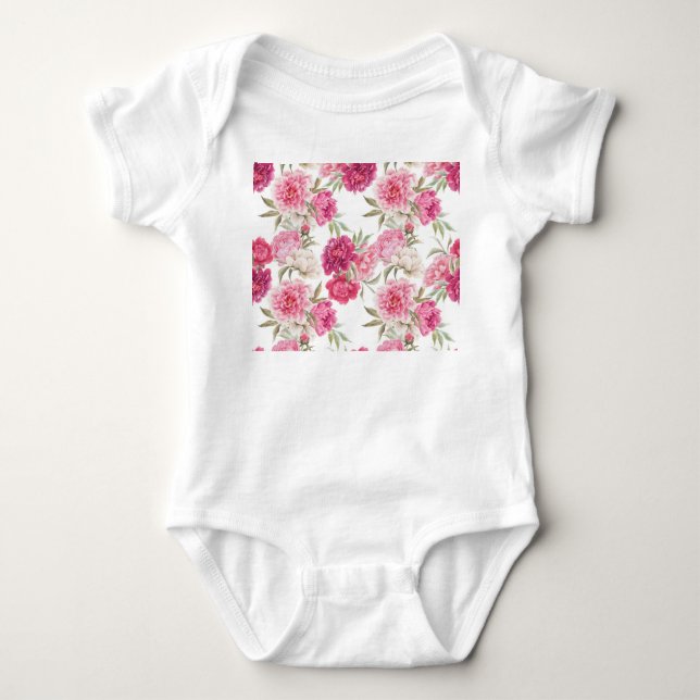 Watercolor Pink Peonies: Floral Elegance Baby Bodysuit (Front)