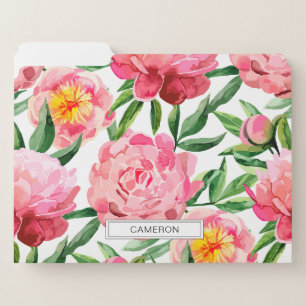 Watercolor Pink Peonies Floral Pattern chic Custom File Folder