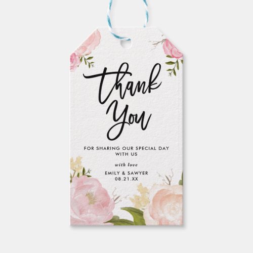 Watercolor Pink Peonies Floral Wedding Thank You Gift Tags