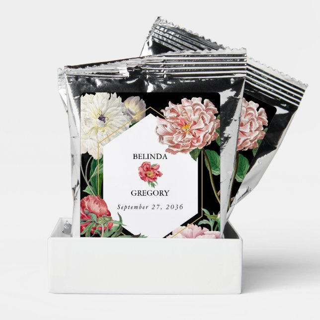 Watercolor Pink Peonies Flowers Wedding Black Coffee Drink Mix (Pair)