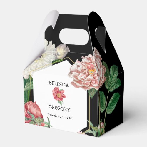 Watercolor Pink Peonies Flowers Wedding Black Favor Boxes