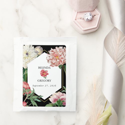 Watercolor Pink Peonies Flowers Wedding Black Tea Bag Drink Mix