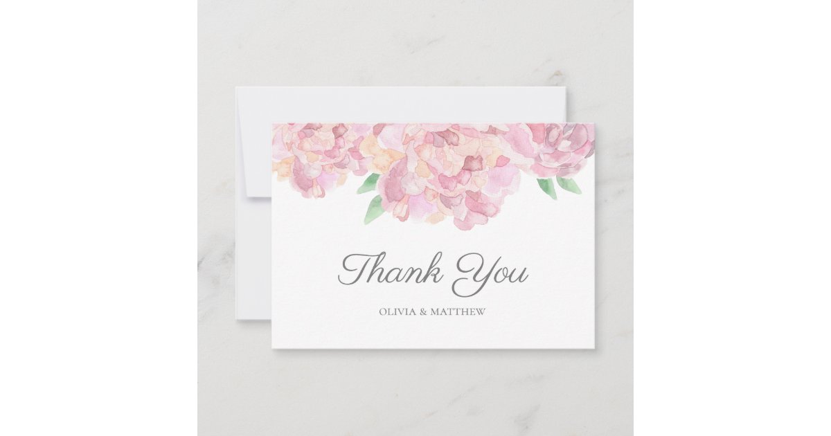 Watercolor pink peonies. Garden floral wedding Thank You Card | Zazzle