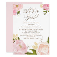 Watercolor Pink Peonies It's a Girl Baby Shower Invitation