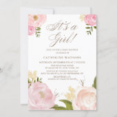 Watercolor Pink Peonies It's a Girl Baby Shower Invitation (Front)