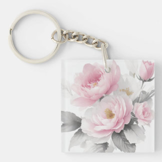 Watercolor Pink Peonies Keychain