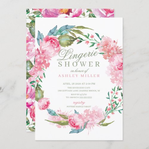 Watercolor Pink Peonies Lingerie Shower Invitation