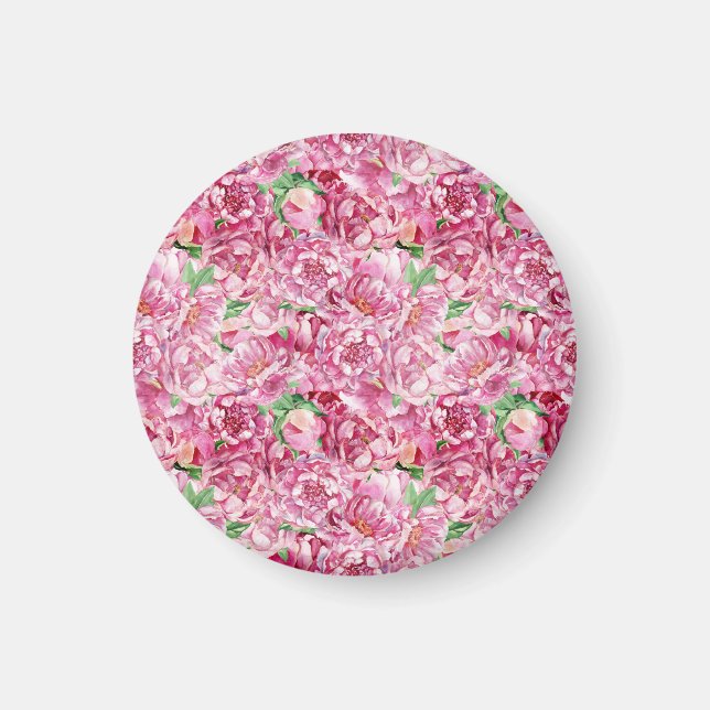 Watercolor Pink Peonies Magnet (Front)