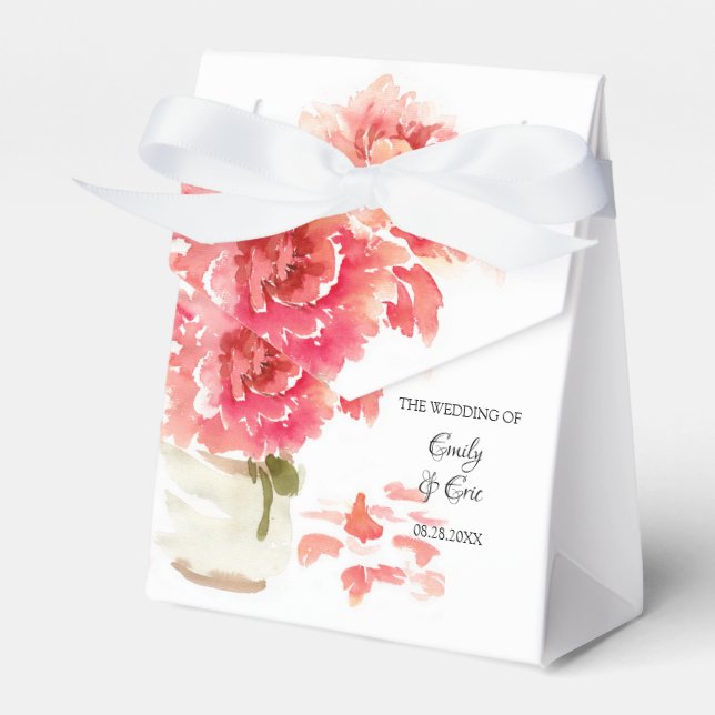 Watercolor Pink Peonies Mason Jar Wedding Favor Boxes (Front Side)