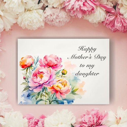 Watercolor Pink Peonies Mothers Day Daughter Card