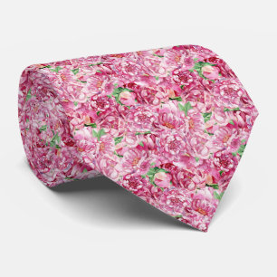 Watercolor Pink Peonies Neck Tie