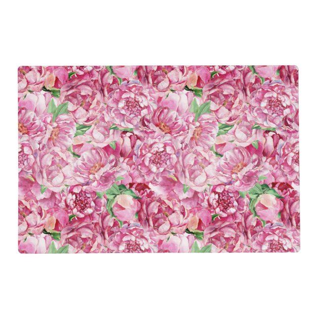 Watercolor Pink Peonies Placemat (Front)