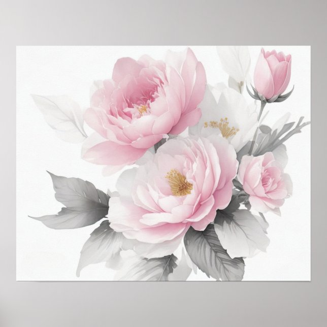 Watercolor Pink Peonies Poster (Front)