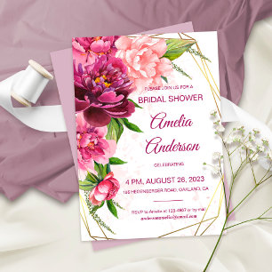 Watercolor Pink Peonies Rustic Bridal Shower Invitation