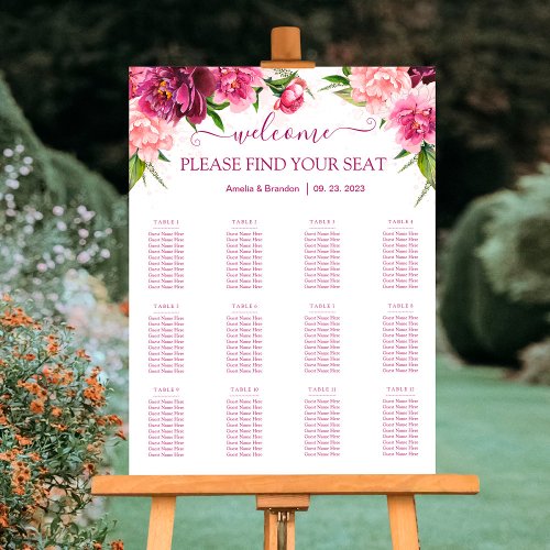 Watercolor Pink Peonies Rustic Seating Chart Foam Board