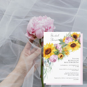 Watercolor Pink Peonies & Sunflower Bridal Shower Invitation