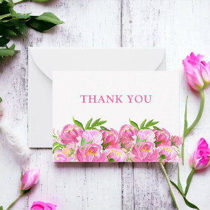 Watercolor Pink Peonies Thank You   Elegant Floral Note Card