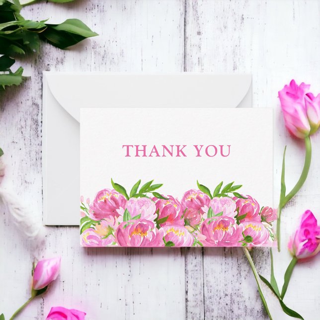 Watercolor Pink Peonies Thank You Note Card (Creator Uploaded)