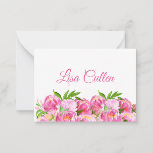 Watercolor Pink Peonies Thank You Script Note Card
